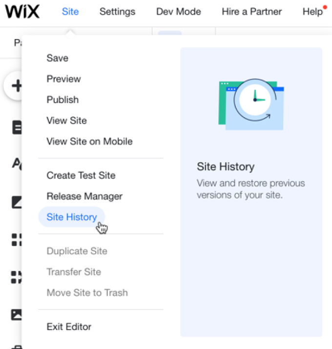 Wix site history