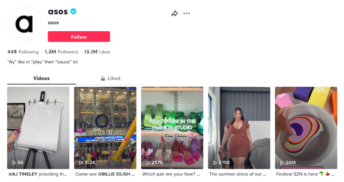 ASOS tiktok account