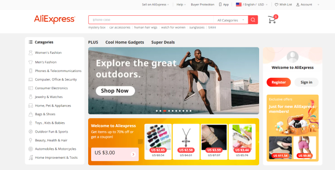 AliExpress homepage 