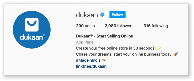 Dukaan Instagram Bio