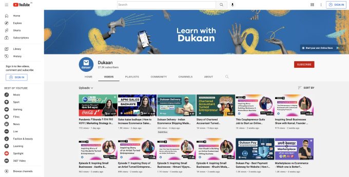 this is screenshot of Dukaan's YouTube Channel