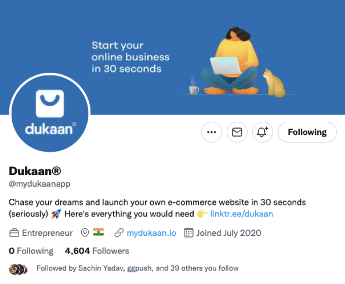 this is screenshot of Dukaan's Twitter account