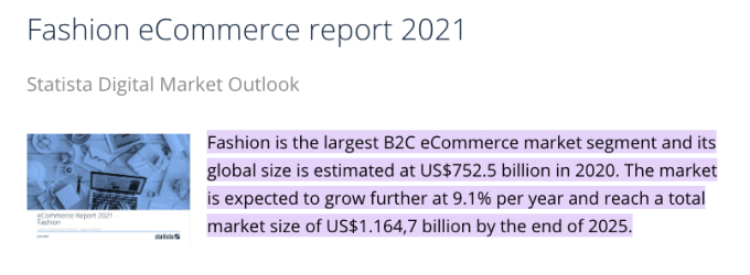 Fashion eCommerce report 2021 by Statista