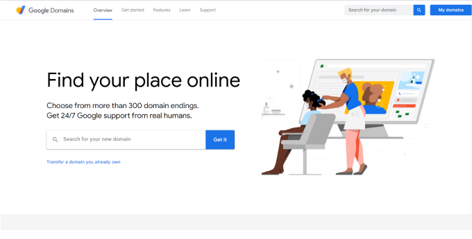 Google domains.com's homepage