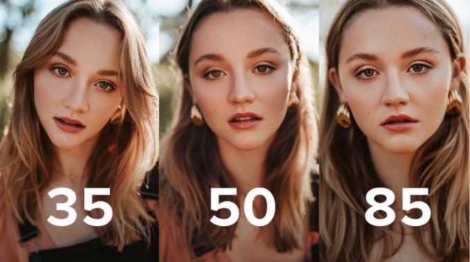 Image showing difference between the output of 35, 50 and 85mm lens.