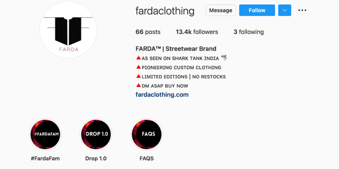 Farda clothing Instagram