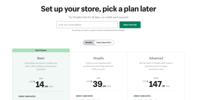 Shopify pricing plans 