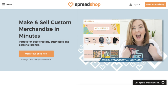 Spreadshop homepage