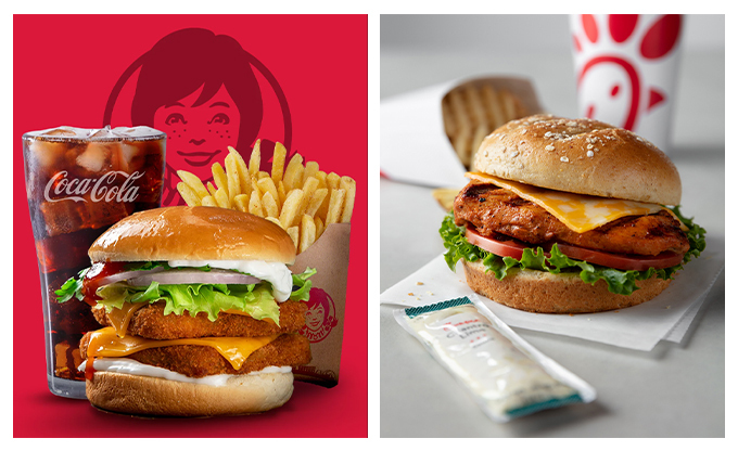 Burger advertisement from Wendy's and Chick-fil-a
