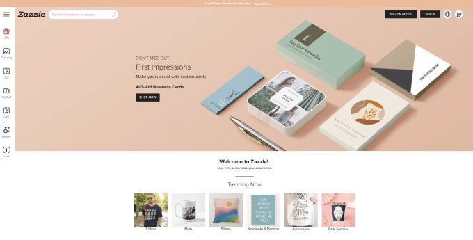 Zazzle homepage