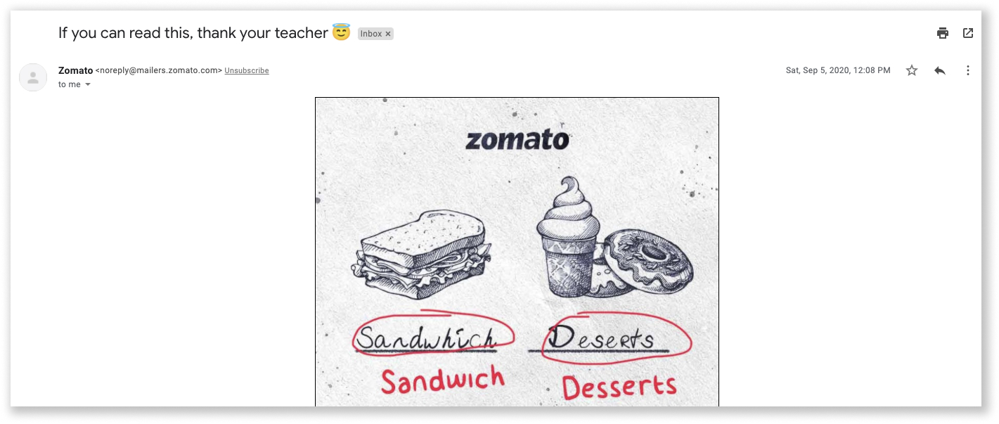 Zomato Email subject