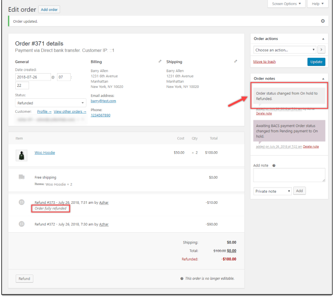 WooCommerce refund interface