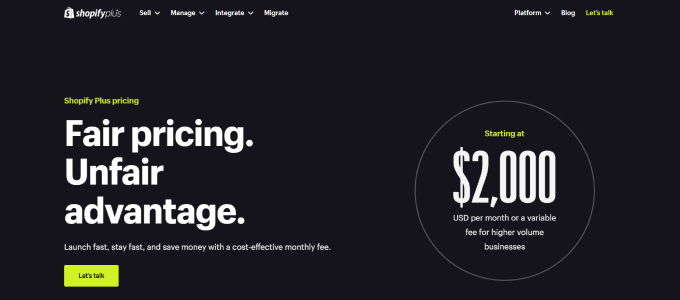 Shopify Plus pricing