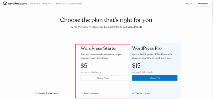 WordPress starter pricing