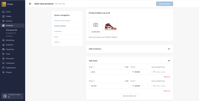 sell shoes with Dukaan online store creator
