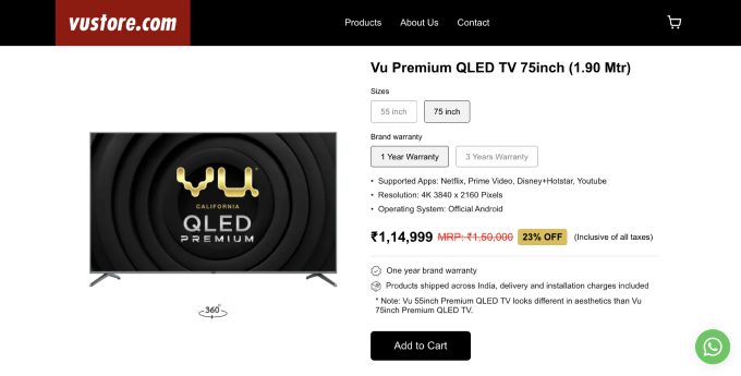 vu store selling tv's online